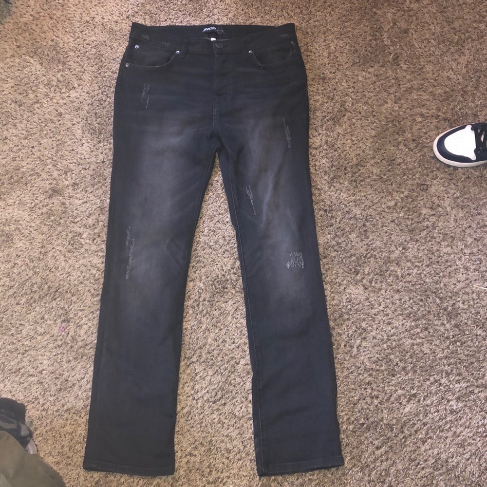 Mens Stacked Jeans Size 32 Black Slim Relaxed Straight Fit